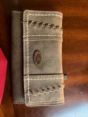 b.o.c. Taupe/Brown Trifold Wallet with Whipstitch Detail